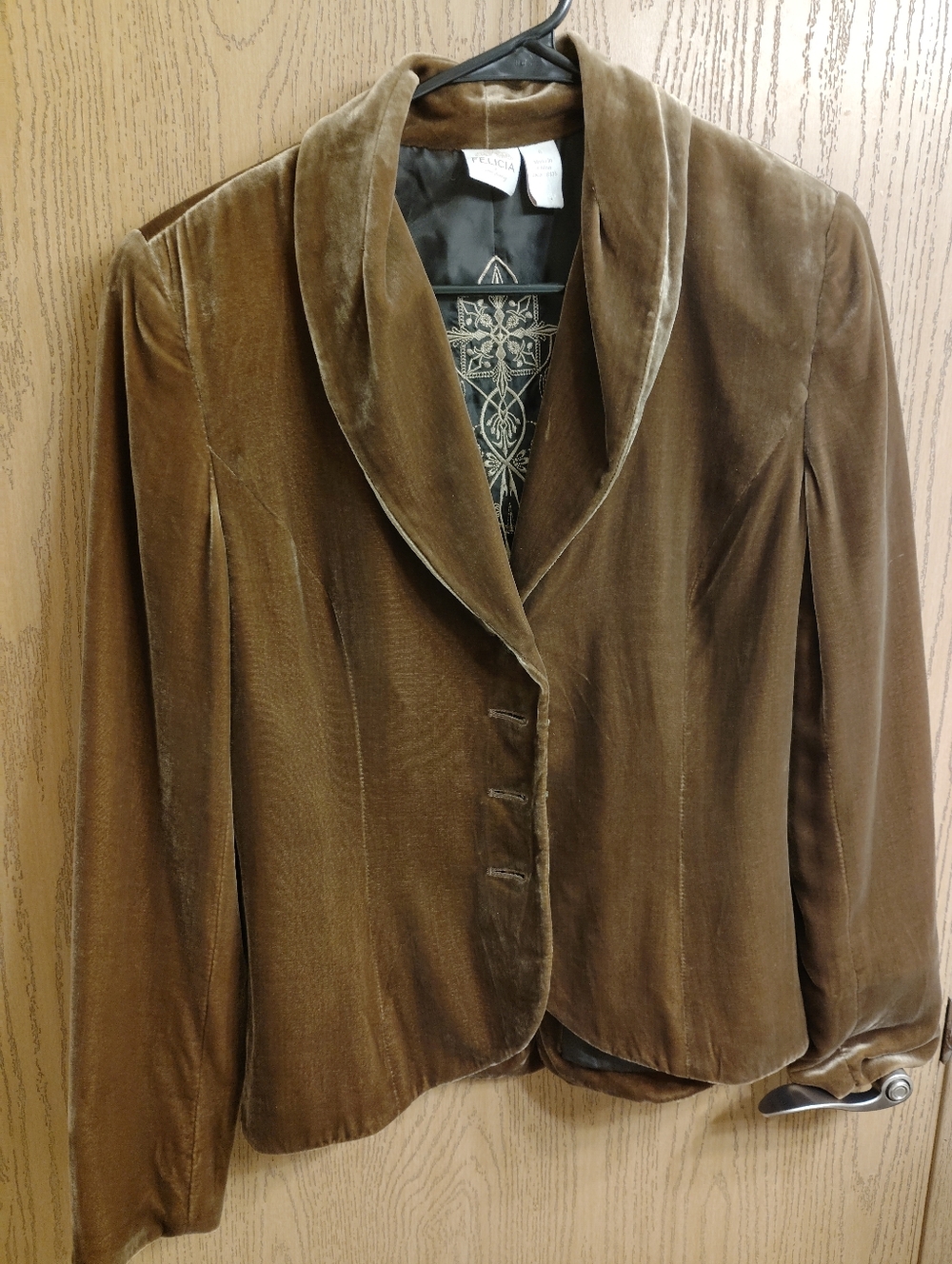 Felicias Brown Velvet Shawl Collar Blazer